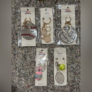 Resellers lot of 5 rhinestone keychains/bag charms. Great variety all new.